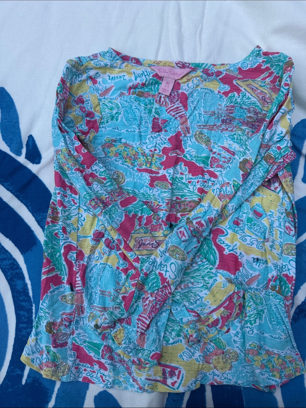 Lilly Pulitzer Turquoise Pink Yellow Multicolor Long Sleeve Tee